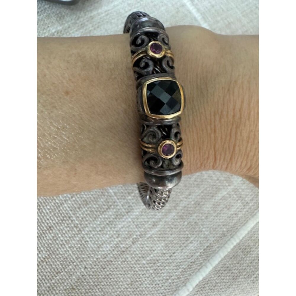 NIB Gabrielle Bruni 925 Sterling Silver and 18K YG gemstone cuff bracelet. - Picture 10 of 11